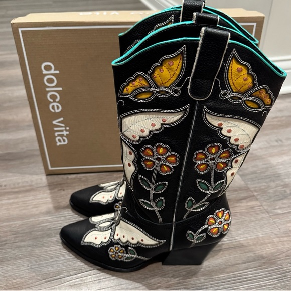 Dolce Vita Lelou Black Multi Leather Cowboy Western Boots - Picture 3 of 12